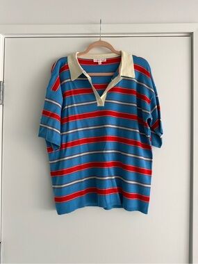 Bailey Rose ShopBox red, cream, and blue Polo Shirt with Cream Collar